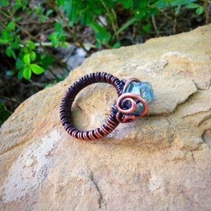Antique copper crystal faceted wire wrapped ring